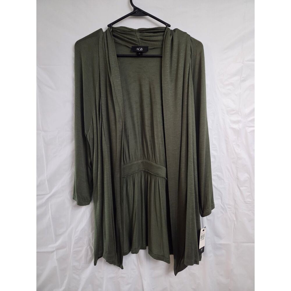 AGB NWT Womans Waterfall Cardigan Size XL Open Front Roll Sleeve Olive